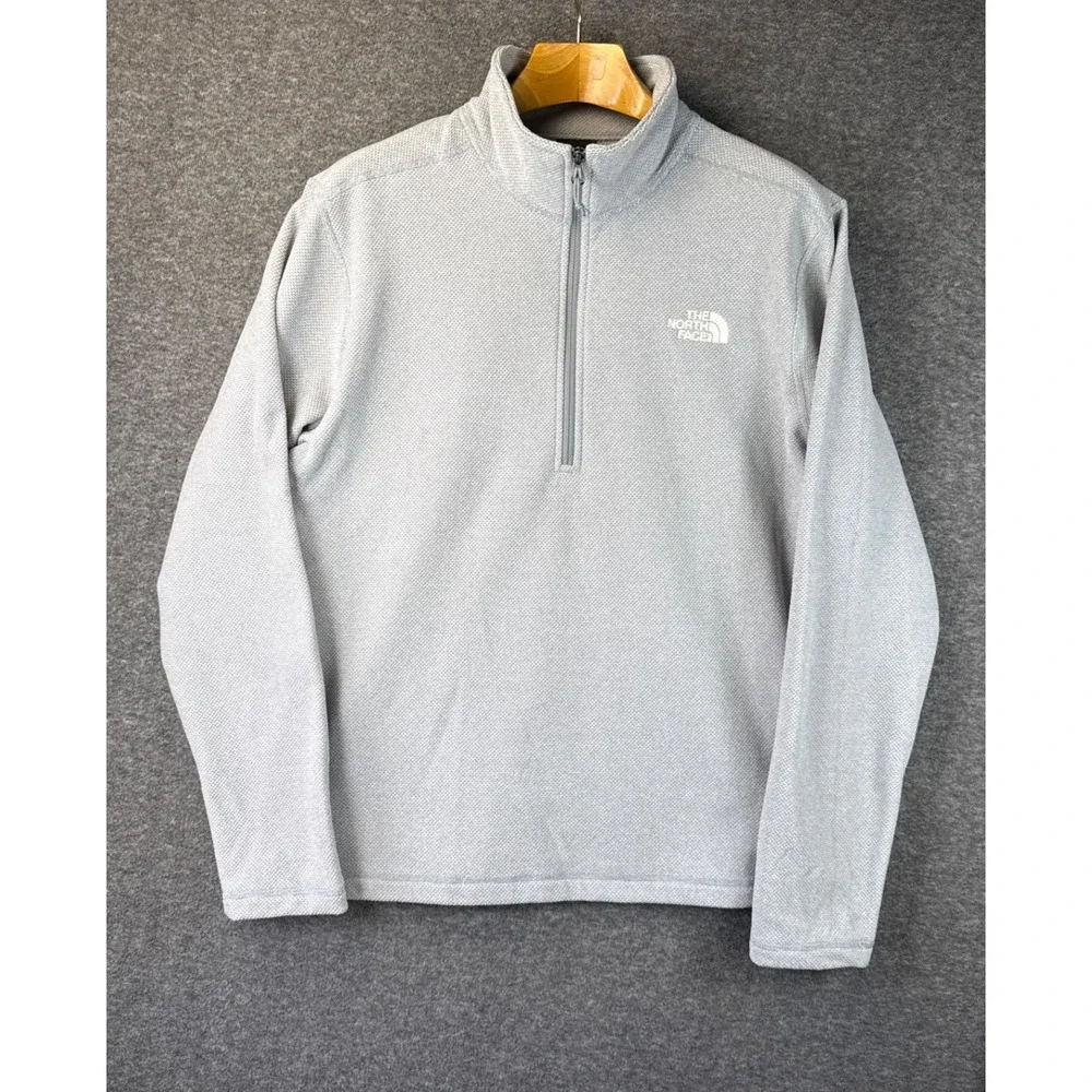 The North Face Grey Textured Cap Rock 1/4 Zip Fleece Pullover Men Size L Jogging